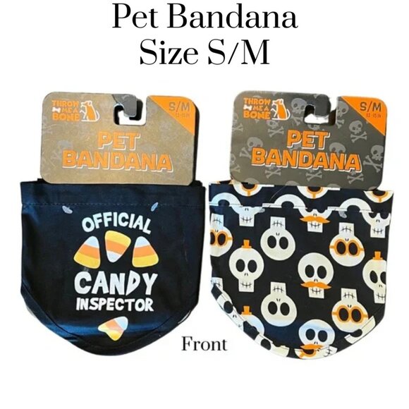 Throw Me A Bone Pet Bandana. Set of two. Halloween. Velcro closure. Size S/M - Picture 1 of 3